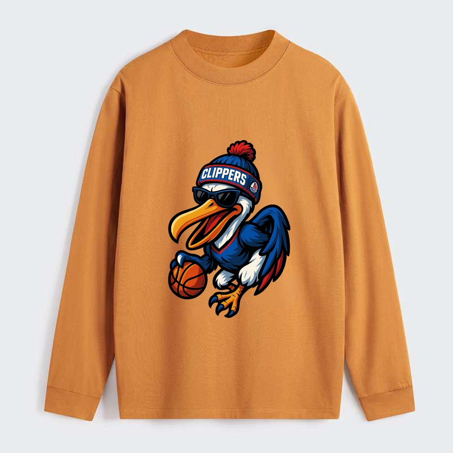 Los Angeles Pelican wearing Clippers beanie with sailboat patch and - Classic Long Sleeve Shirt - Orange
