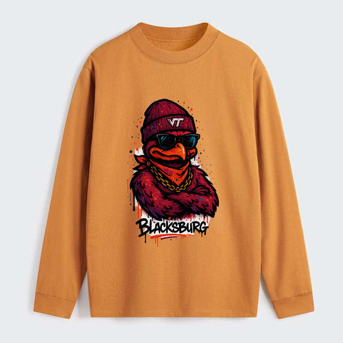 Blacksburg HokieBird wearing Virginia Tech beanie with VT patch - Classic Long Sleeve Shirt