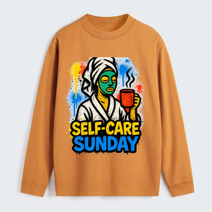 Person in bathrobe with face mask and tea - self-care Sunday ritual, - Classic Long Sleeve Shirt - Orange