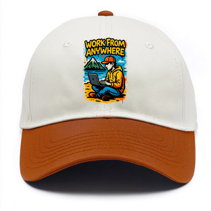 Digital nomad with laptop on beach/mountain - work from anywhere lifestyle, location - Two Tone Cap - Orange