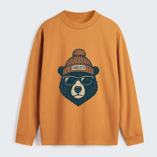 North Carolina Black Bear wearing Charlotte beanie with pom pom and - Classic Long Sleeve Shirt