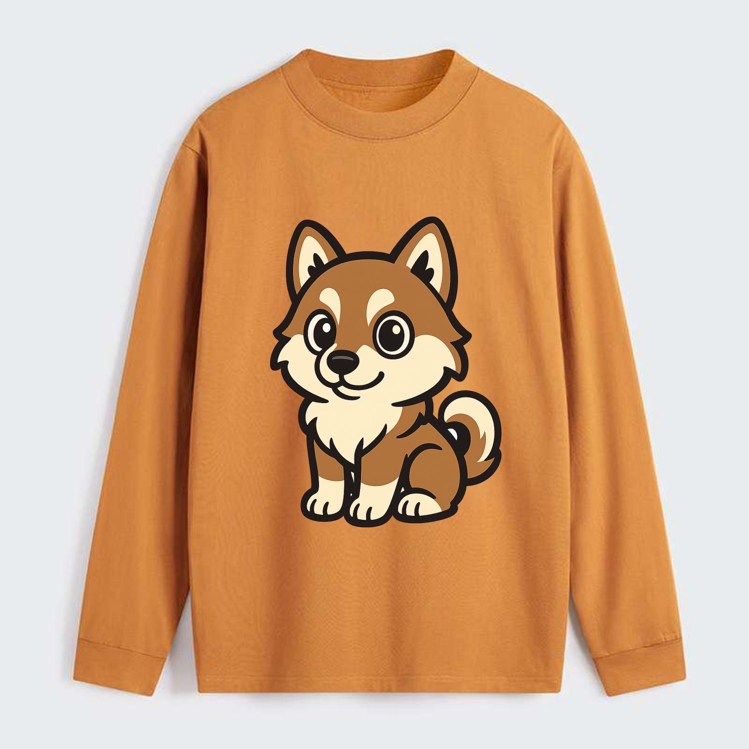 Pomsky - Pomeranian-Husky mix sitting pose - Classic Long Sleeve Shirt - Orange
