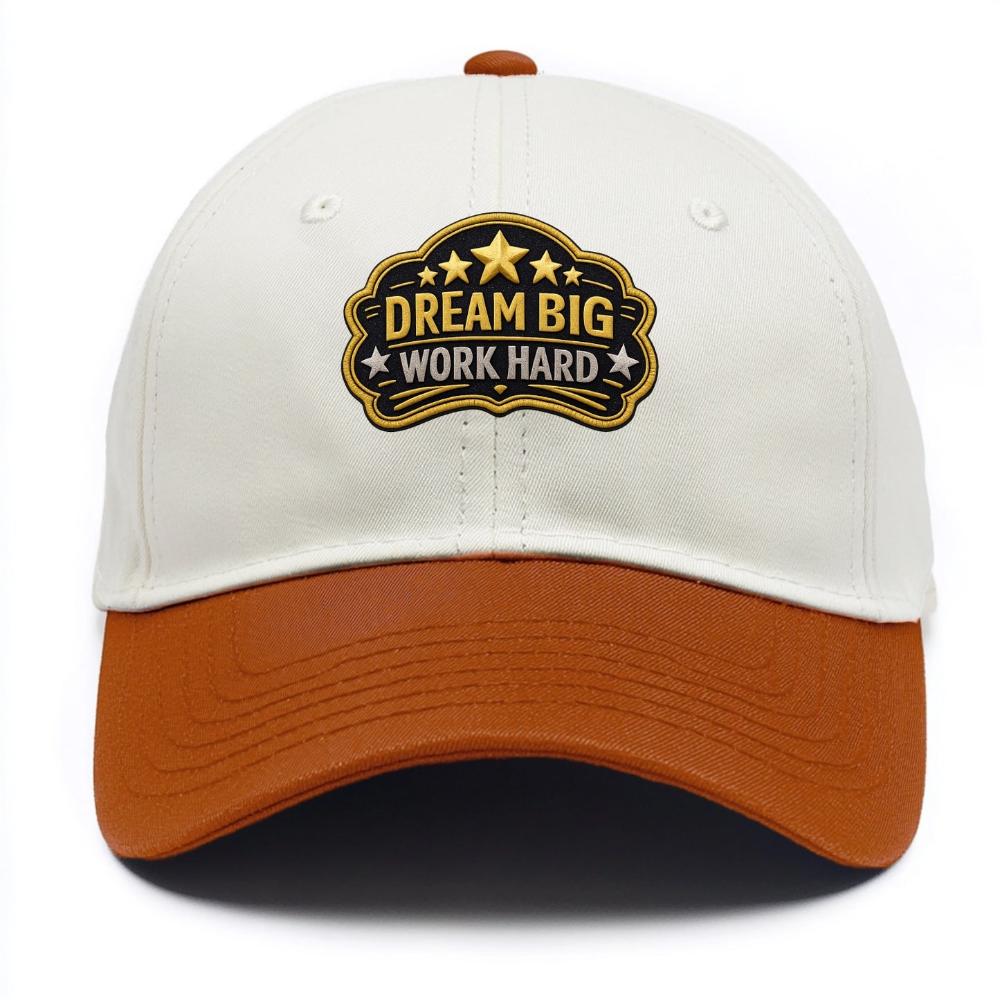 DREAM BIG WORK HARD - stars with text in gold , aspiration - Two Tone Cap - Orange