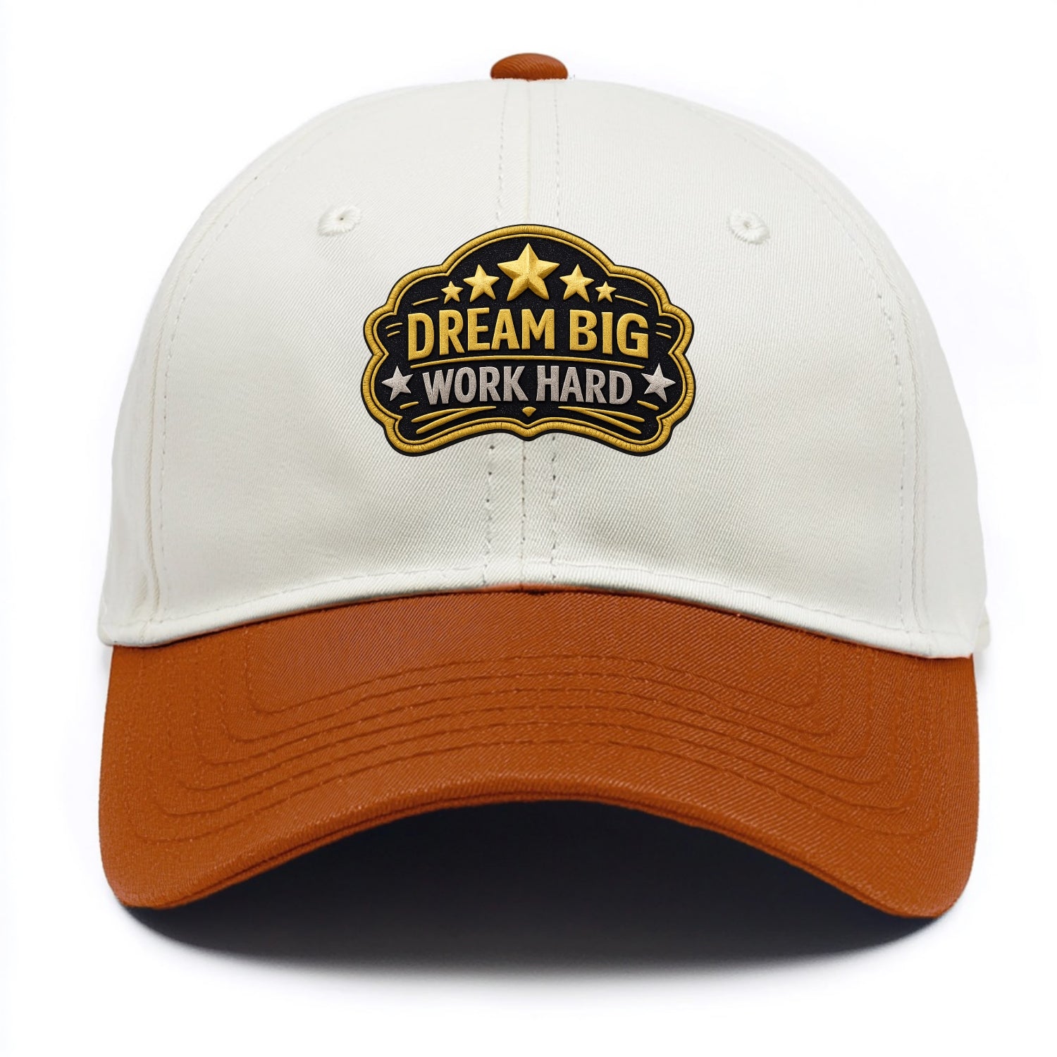 DREAM BIG WORK HARD - stars with text in gold , aspiration - Two Tone Cap - Orange