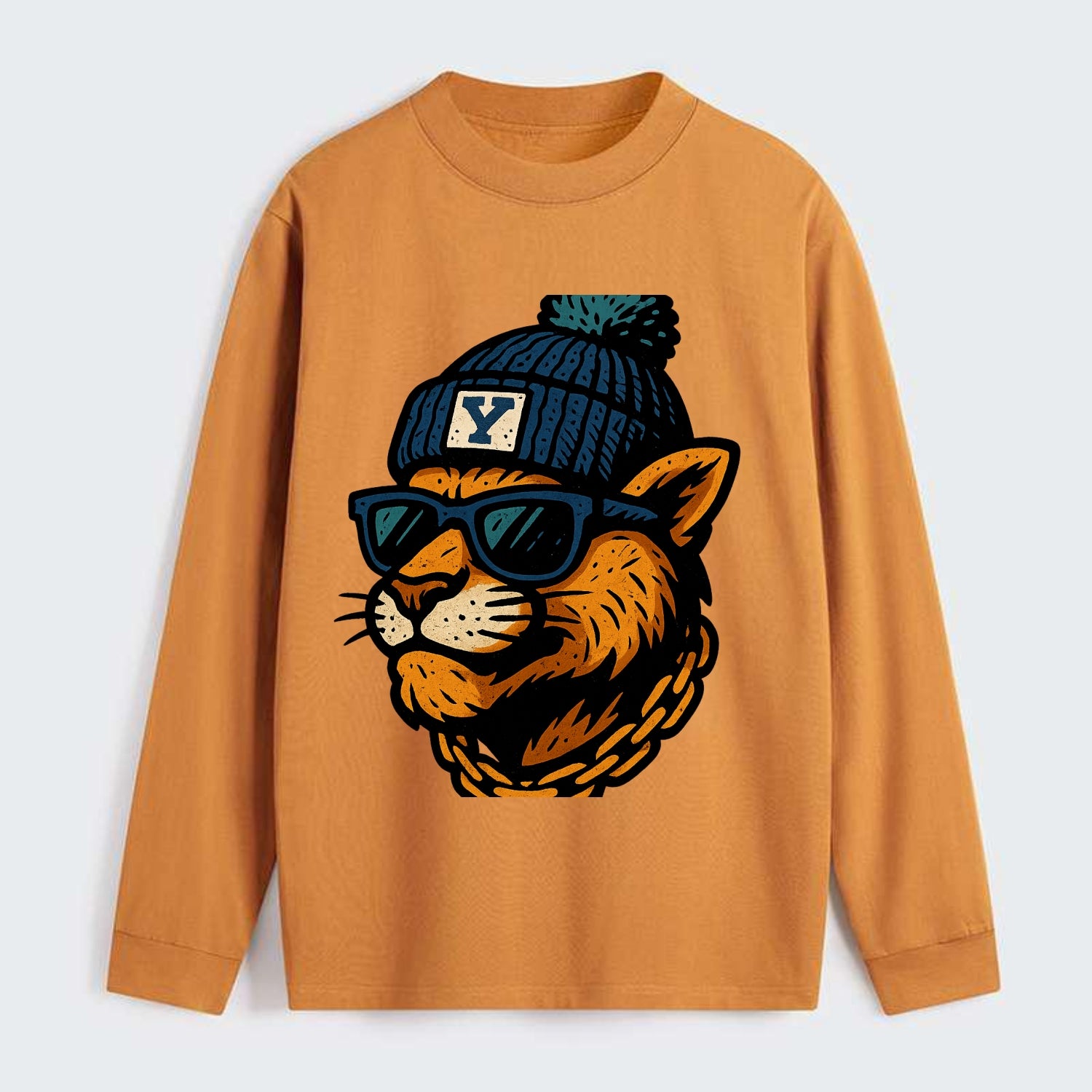 Provo Cougar wearing BYU beanie with Y patch - Classic Long Sleeve Shirt - Orange