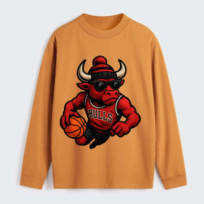 Chicago Bull wearing Bulls red and black beanie with horns design and - Classic Long Sleeve Shirt - Orange