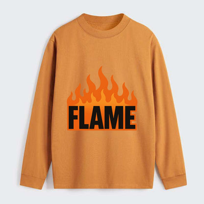 Bold typography design - "FLAME" - burning bright, passionate - Classic Long Sleeve Shirt - Orange