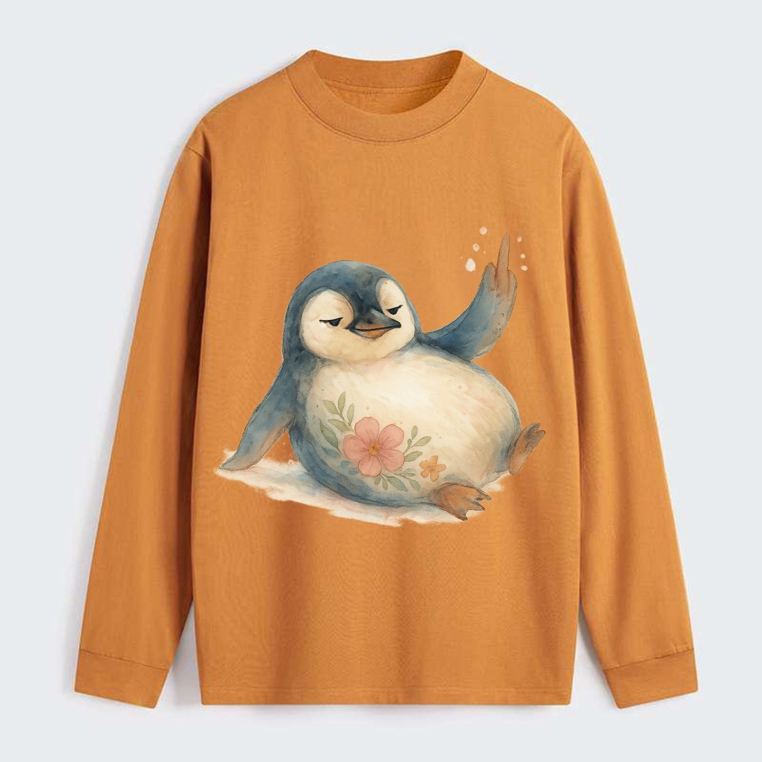 chubby penguin sliding on belly, one flipper up giving attitude - Classic Long Sleeve Shirt - Orange
