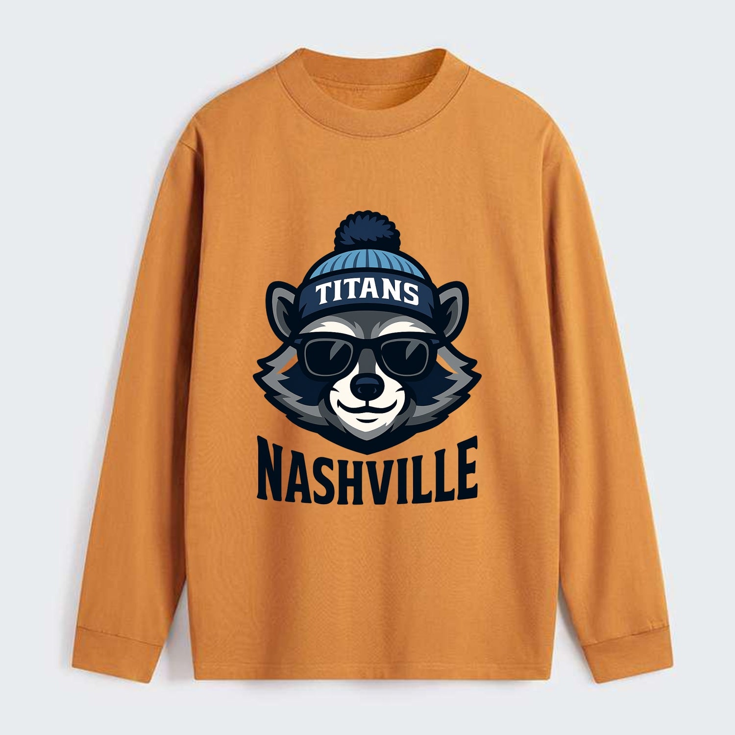 Nashville Raccoon wearing Titans navy and light blue beanie with pom - Classic Long Sleeve Shirt - Orange