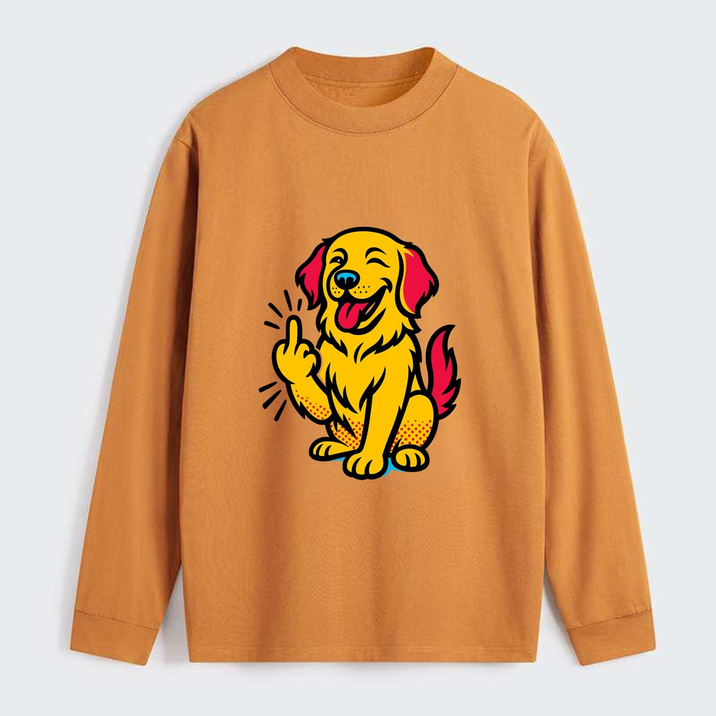 Golden Retriever with happy smile and golden coat, fluffy paw raised - Classic Long Sleeve Shirt - Orange