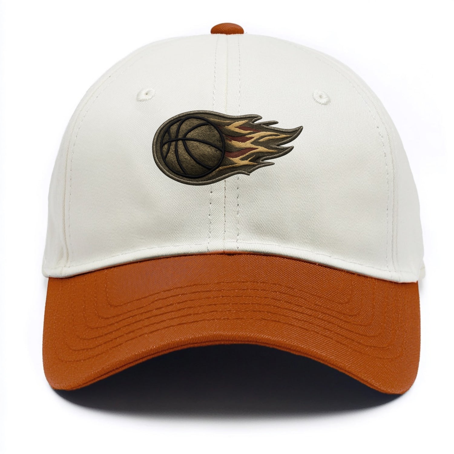 Embroidered patch design - BASKETBALL FLAMING BALL - basketball with flames in - Two Tone Cap - Orange