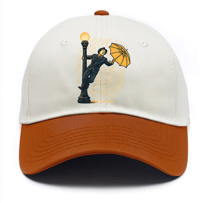 joyful dancing on lamppost in heavy rain with big smile - Two Tone Cap - Orange