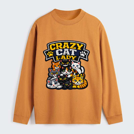 CRAZY CAT LADY - cat pile in multicolor , cat collector - Classic Long Sleeve Shirt - Orange