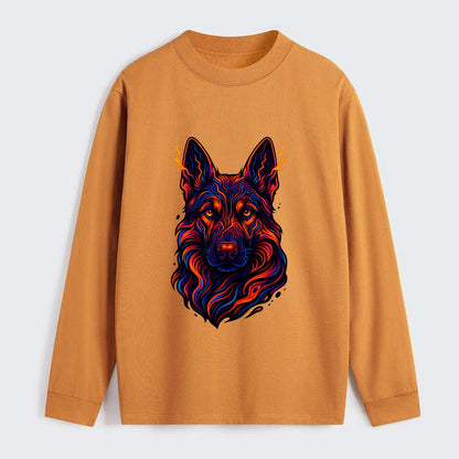 Alert German Shepherd with cyber circuit patterns in the fur, neon - Classic Long Sleeve Shirt - Orange