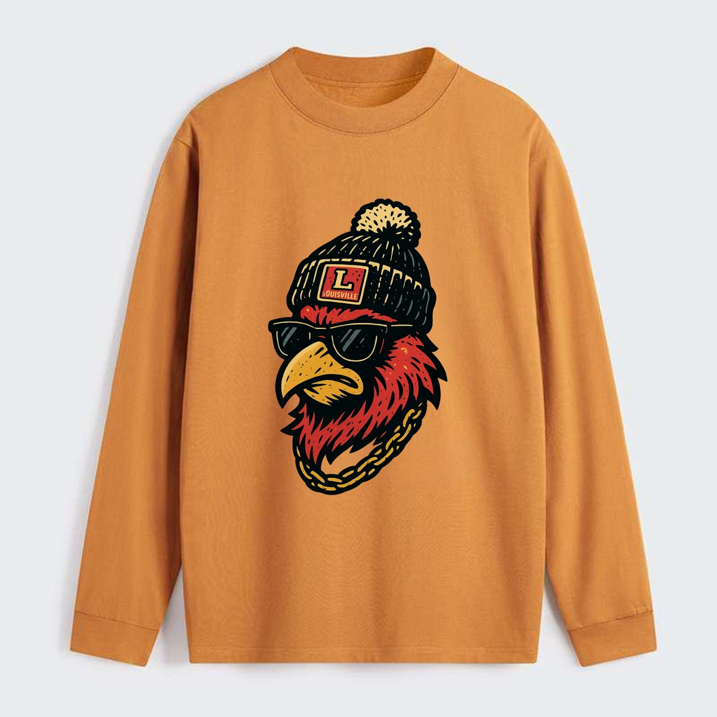 Louisville Cardinal wearing Louisville beanie with L patch - Classic Long Sleeve Shirt - Orange