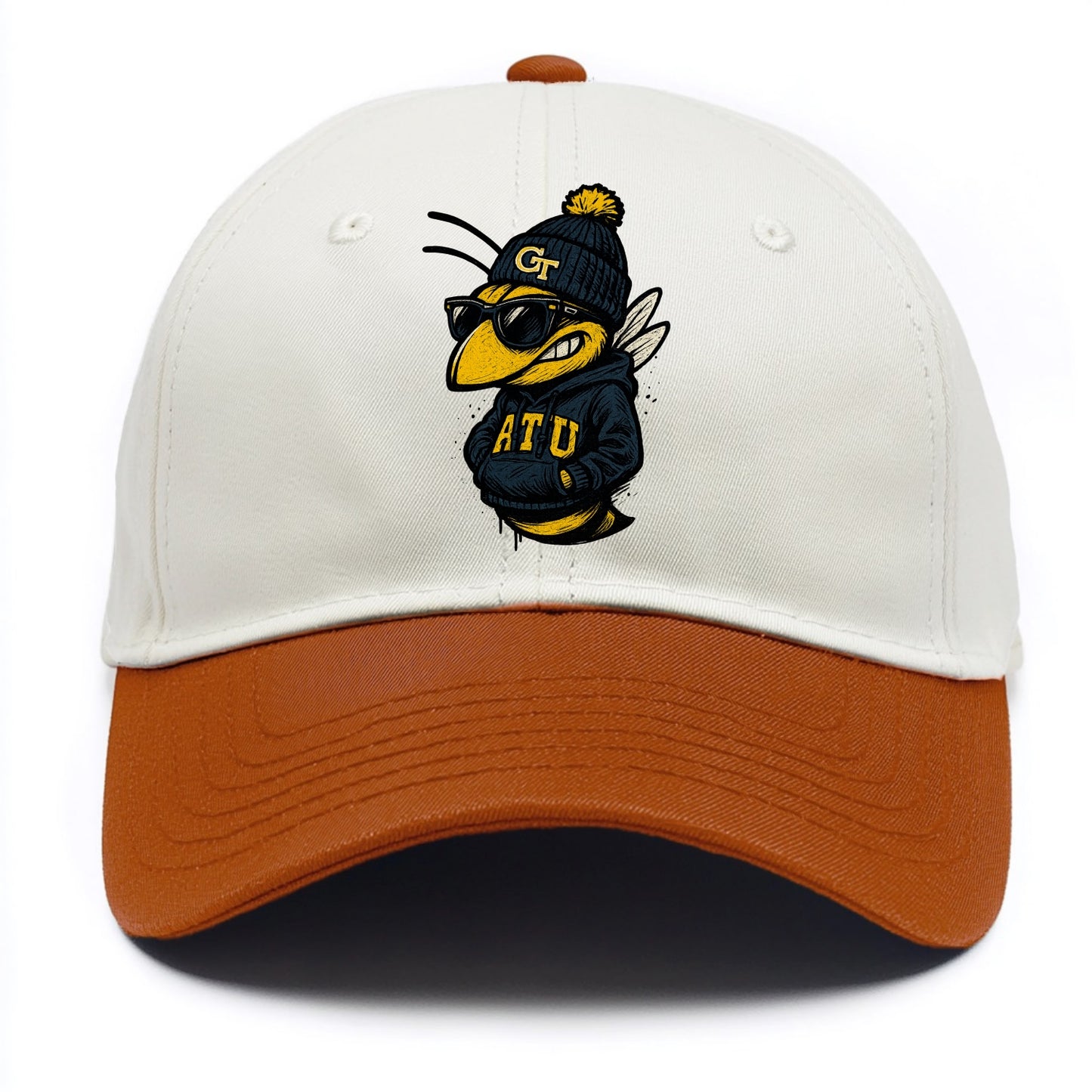 Atlanta Yellow Jacket wearing Georgia Tech beanie with GT patch - Two Tone Cap - Orange