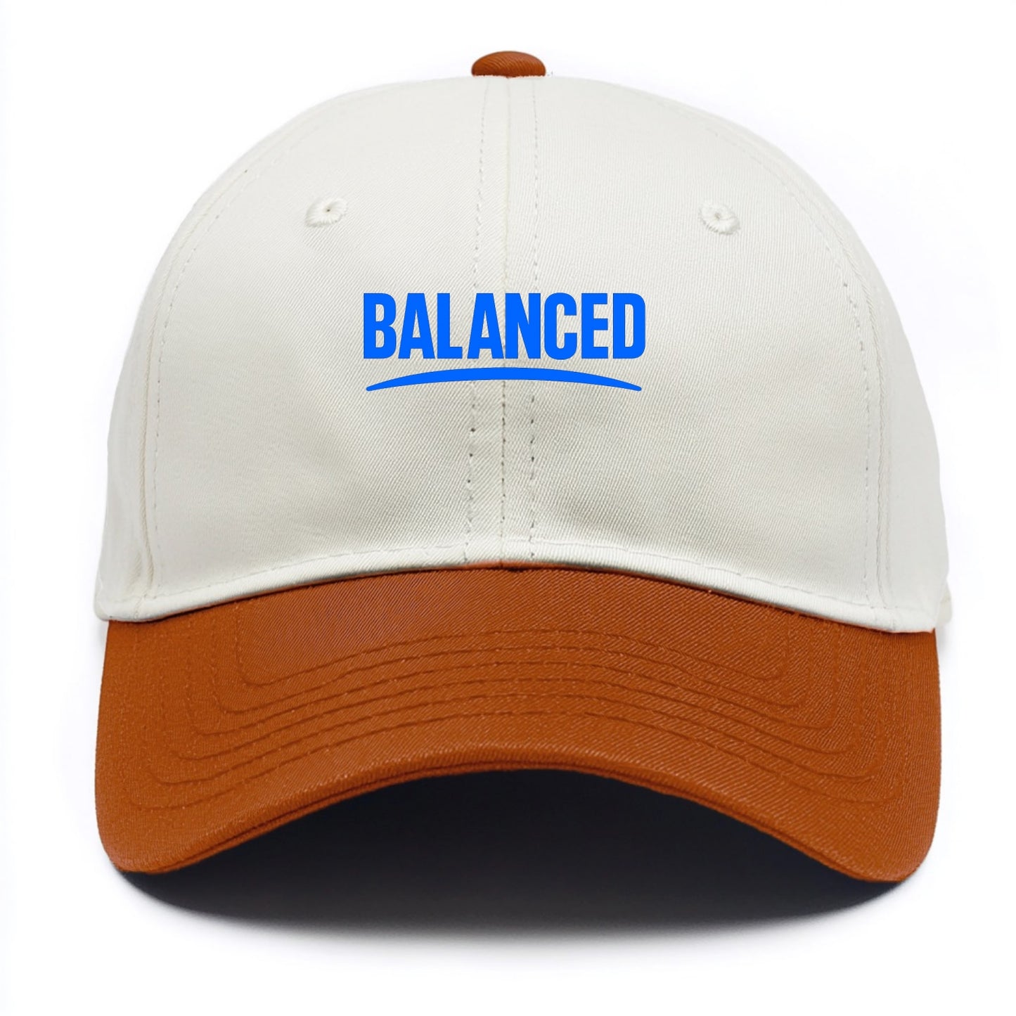 Bold typography design - "BALANCED" - harmony, equilibrium, centered life - Two Tone Cap - Orange