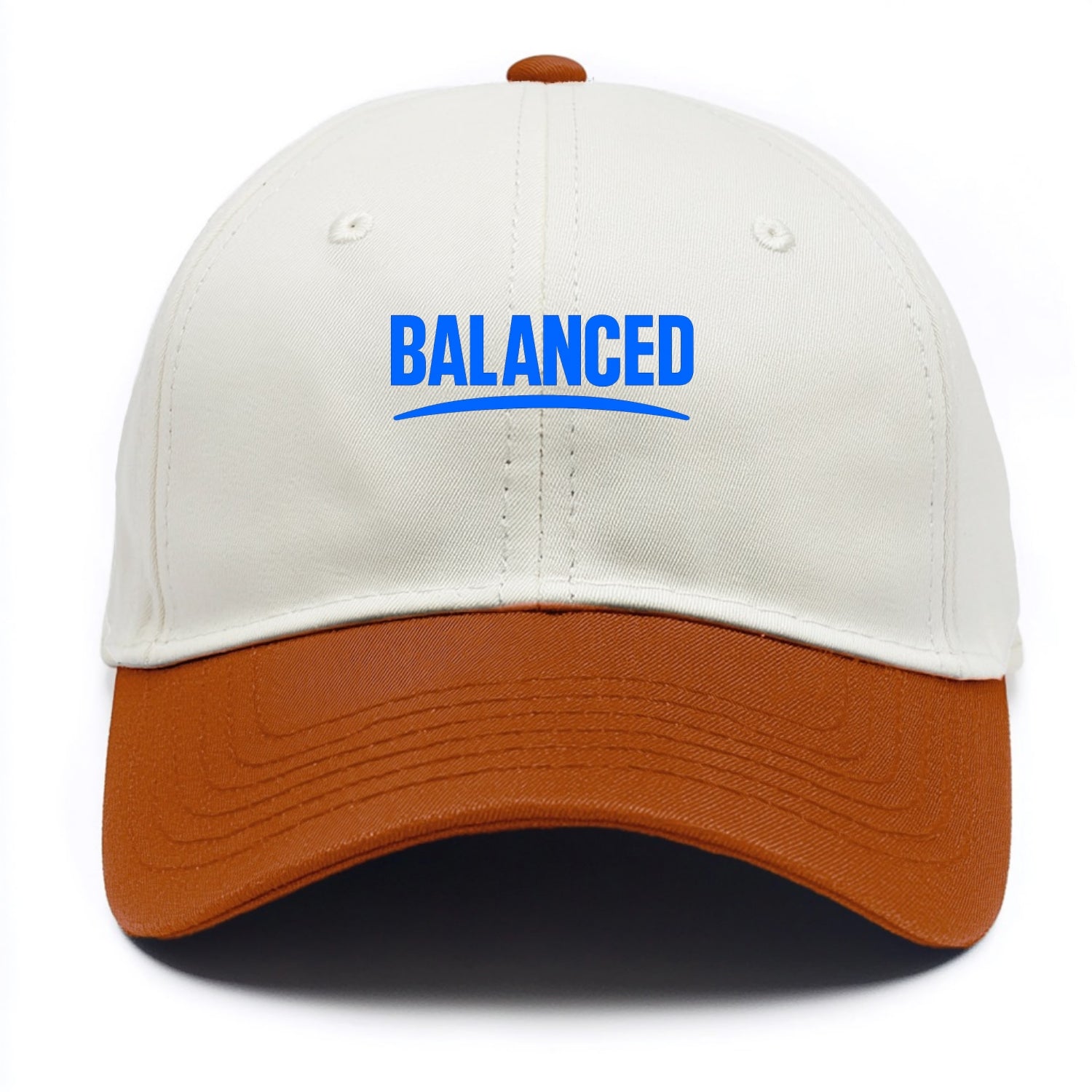 Bold typography design - "BALANCED" - harmony, equilibrium, centered life - Two Tone Cap - Orange