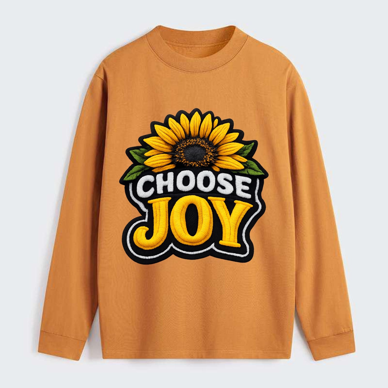 CHOOSE JOY - sunflower with text in yellow , happiness choice - Classic Long Sleeve Shirt - Orange