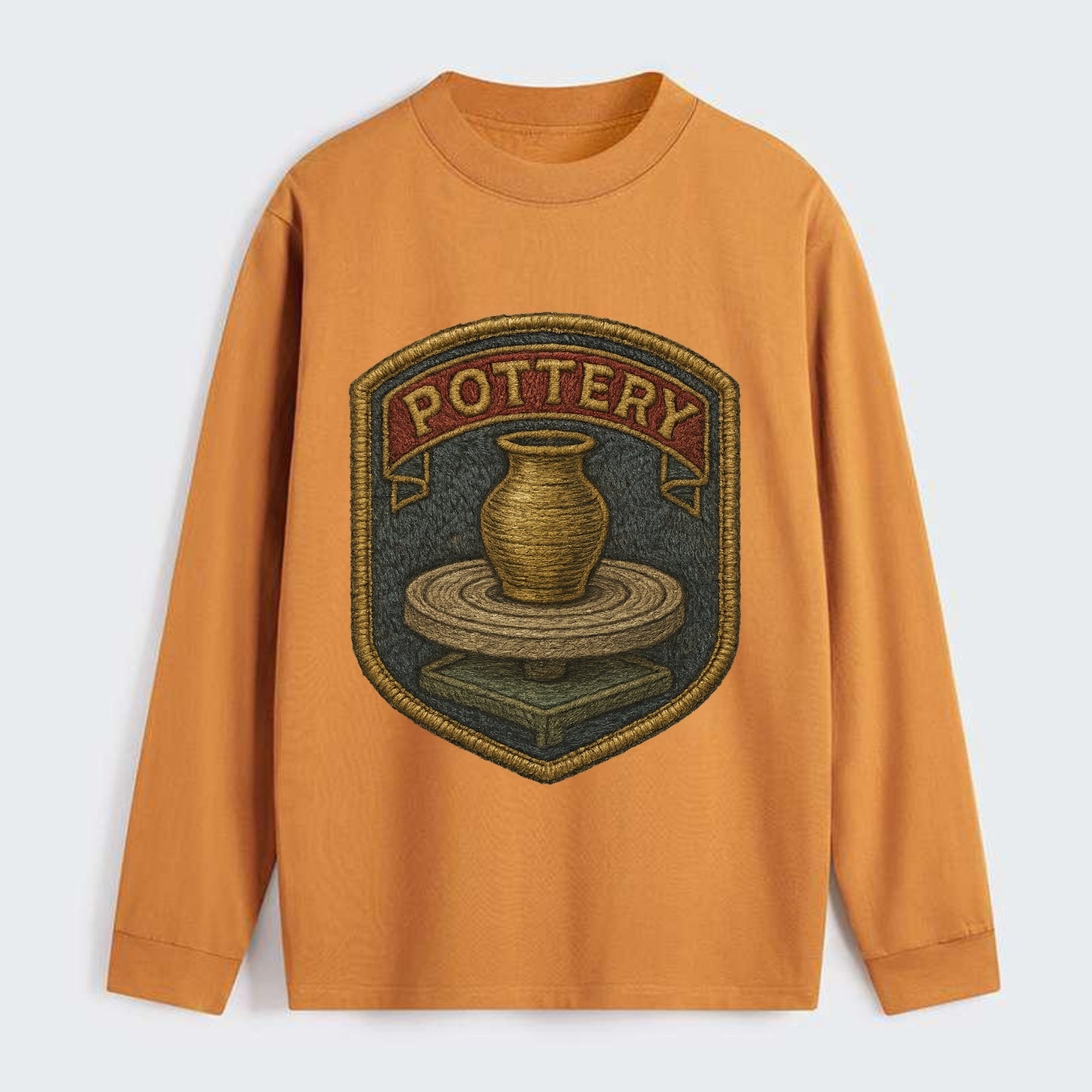 Pottery wheel with clay vessel - ceramicist symbol - Classic Long Sleeve Shirt - Orange
