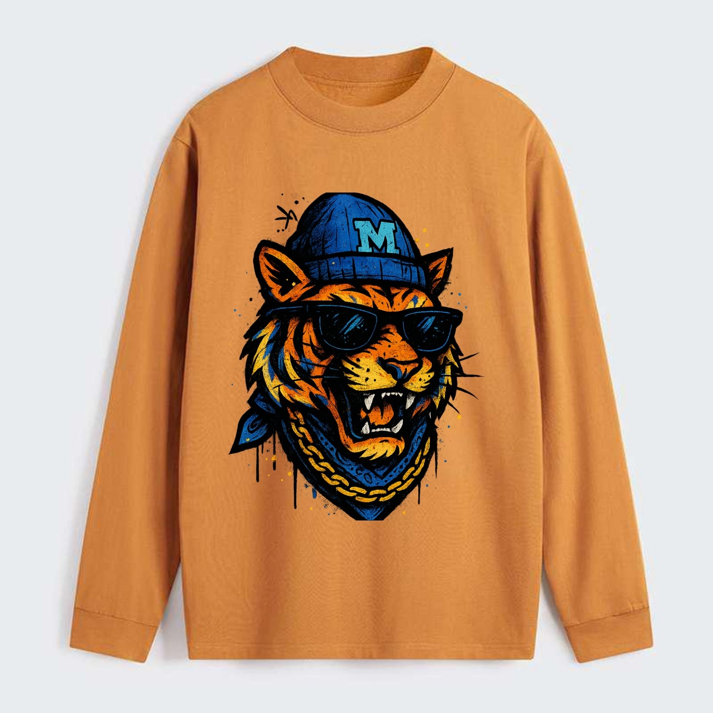 Memphis Tiger wearing Memphis beanie with M patch - Classic Long Sleeve Shirt - Orange
