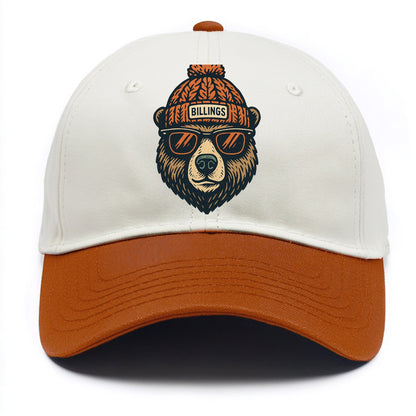 Montana Grizzly Bear wearing Billings beanie with pom pom and wayfarer sunglasses - Two Tone Cap - Orange