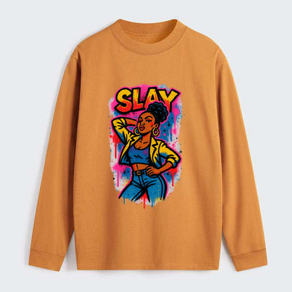 Empowered figure striking confident pose - "slay" culture, fierce and - Classic Long Sleeve Shirt - Orange