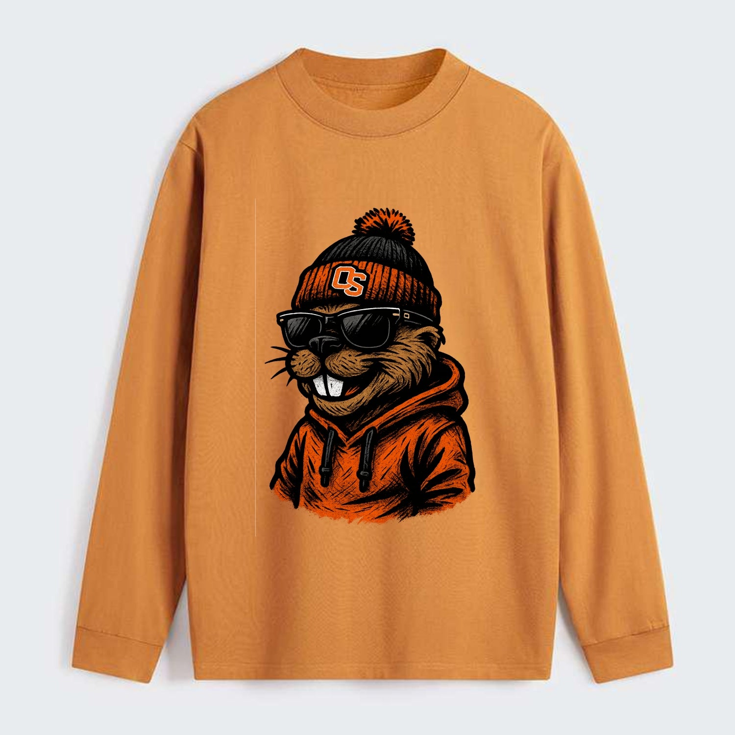 Corvallis Beaver wearing Oregon State beanie with OS patch - Classic Long Sleeve Shirt - Orange