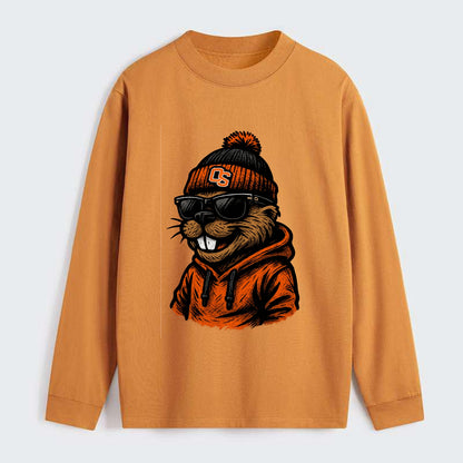 Corvallis Beaver wearing Oregon State beanie with OS patch - Classic Long Sleeve Shirt - Orange