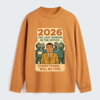 Single human worker surrounded by robot coworkers - "The last human in - Classic Long Sleeve Shirt - Orange