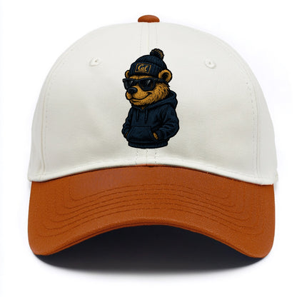 Berkeley Bear wearing Cal beanie with script patch - Two Tone Cap - Orange