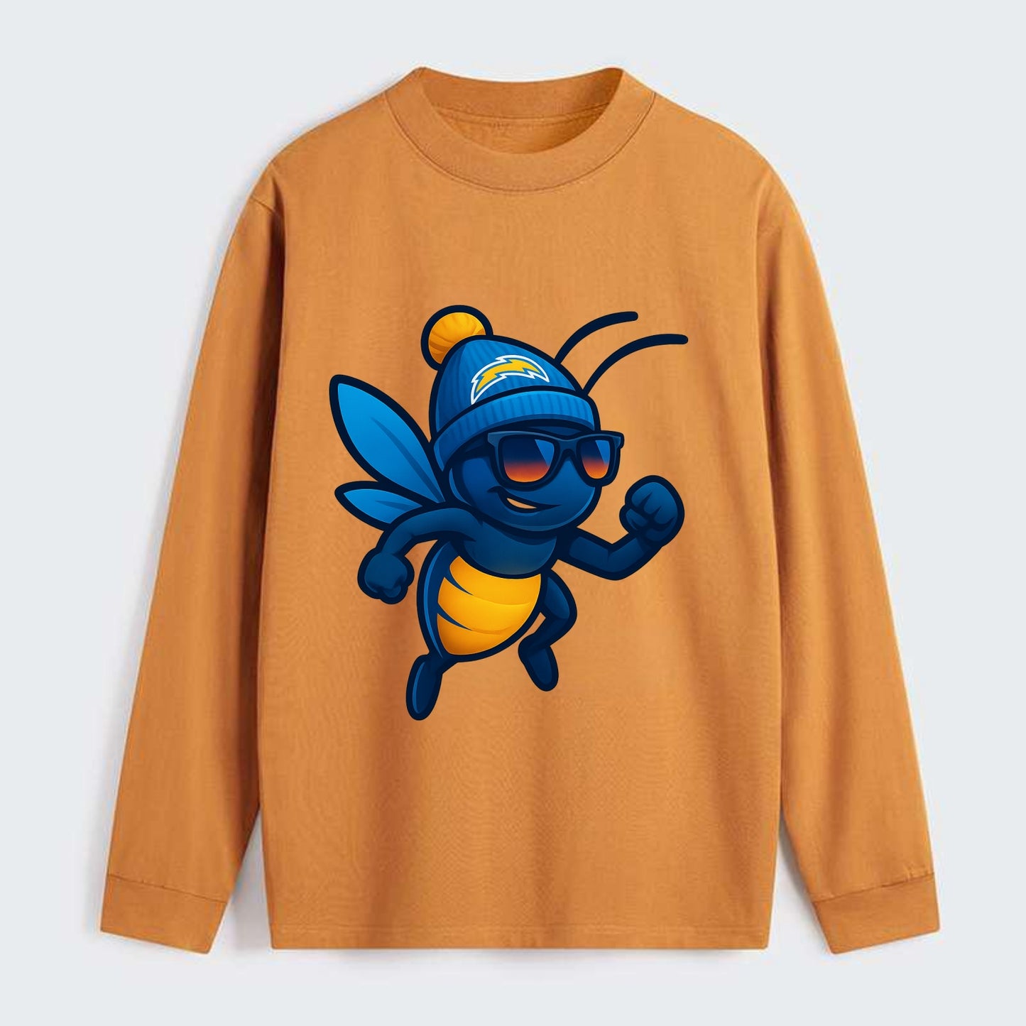LA Lightning Bug wearing Chargers powder blue and gold beanie with pom - Classic Long Sleeve Shirt - Orange