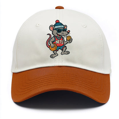 Brooklyn Rat wearing Nets beanie with subway token and wayfarer sunglasses - Two Tone Cap - Orange