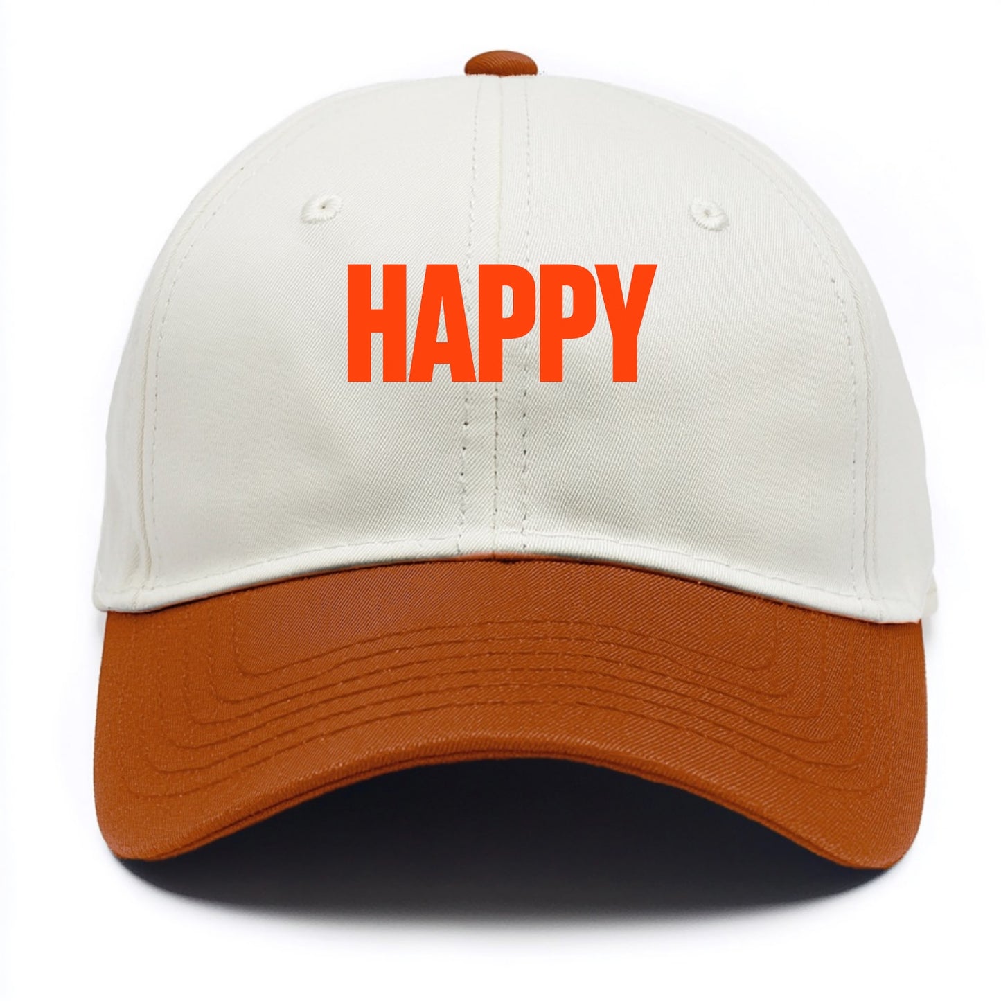 Bold typography design - "HAPPY" - joyful, content, pleased - Two Tone Cap - Orange