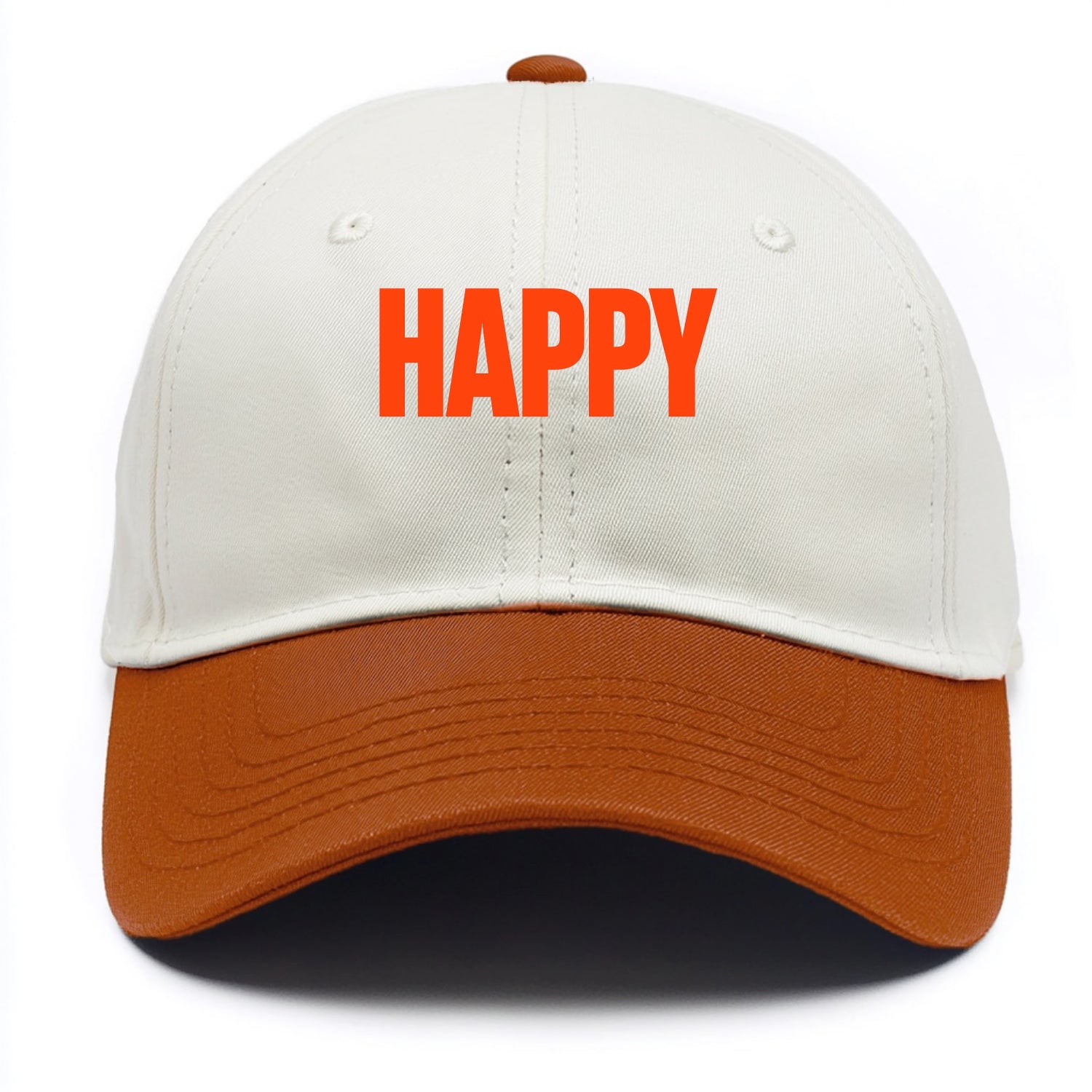 Bold typography design - "HAPPY" - joyful, content, pleased - Two Tone Cap - Orange