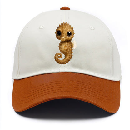 Baby Seahorse - curled tail, snout, large eyes, front-facing, delicate and cute - Two Tone Cap - Orange