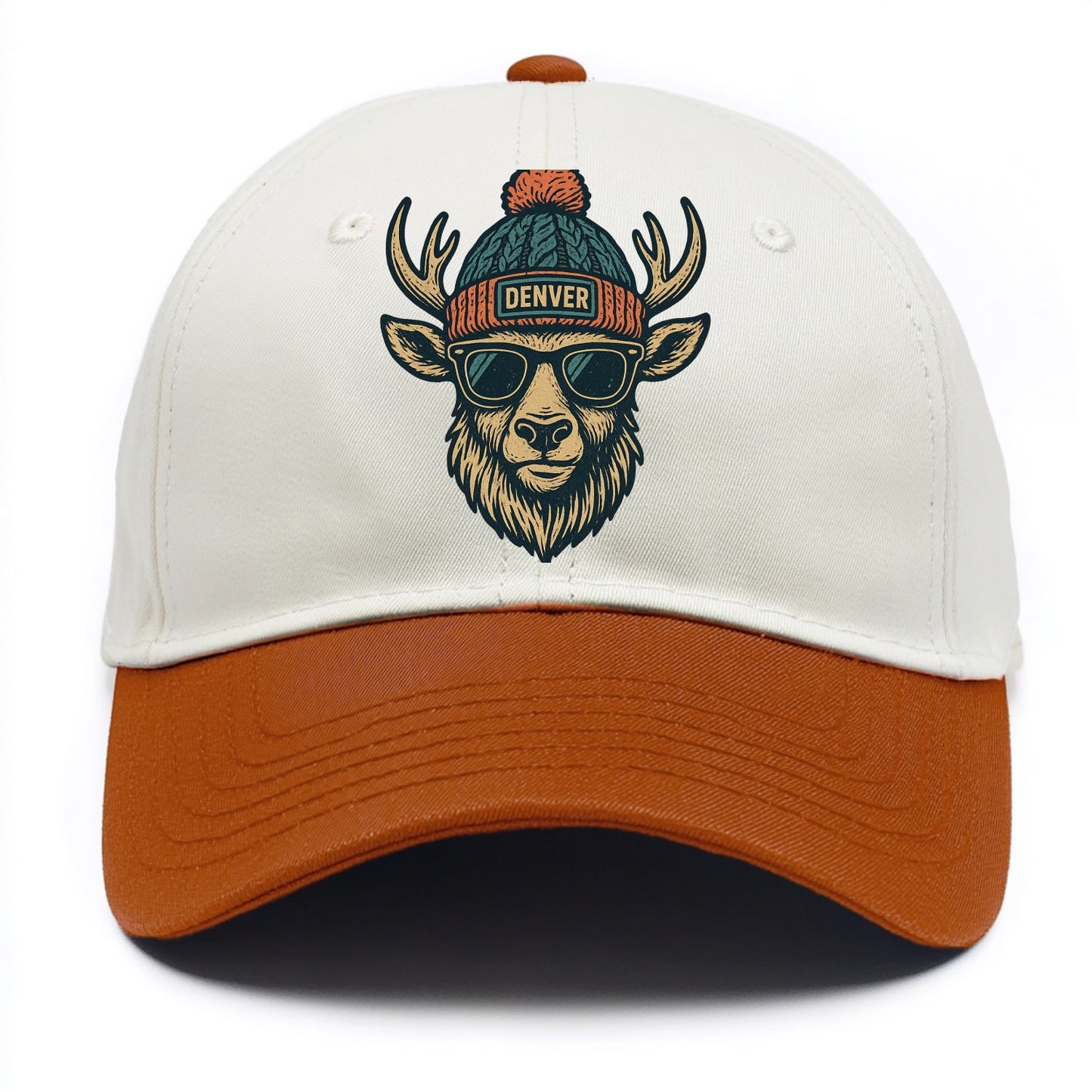 Denver Elk wearing Denver beanie with pom pom and wayfarer sunglasses - Two Tone Cap - Orange