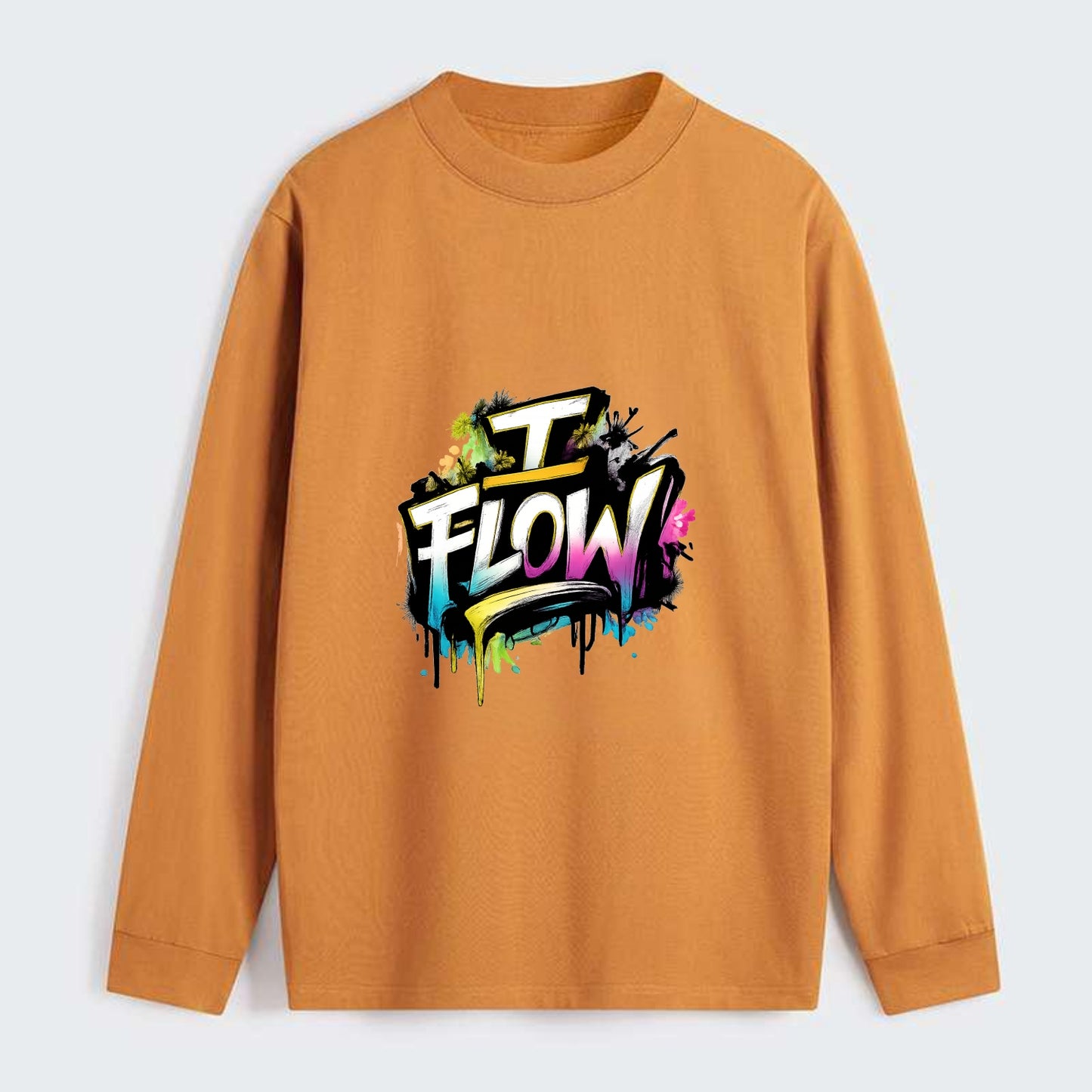 Bold typography design - "I FLOW" - going with life, easy movement - Classic Long Sleeve Shirt - Orange