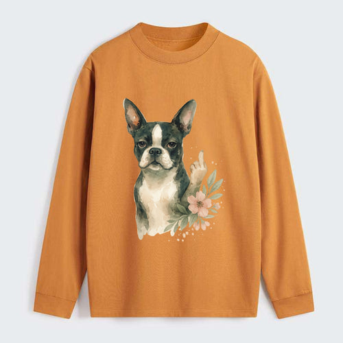 Boston Terrier with tuxedo markings, perky ears, paw up giving sass - Classic Long Sleeve Shirt