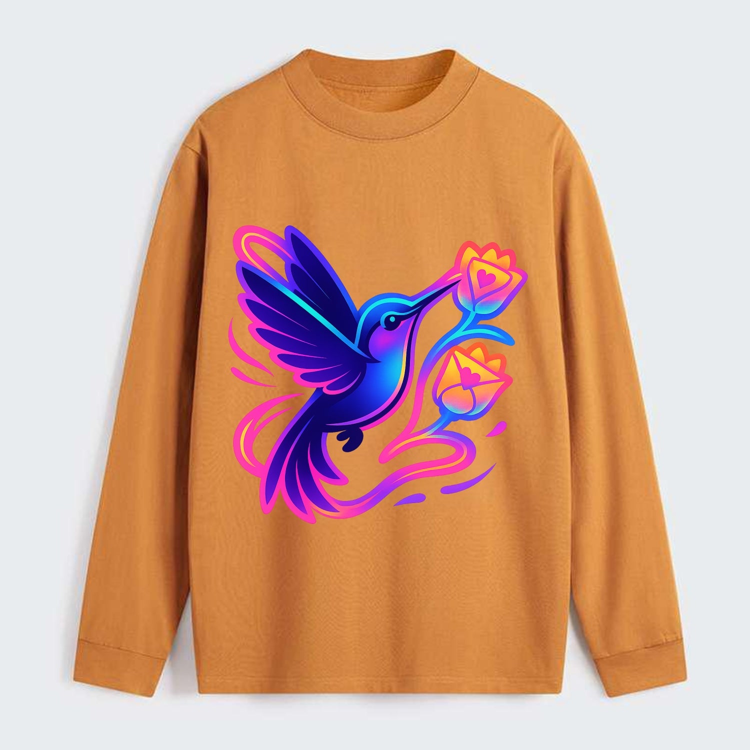 Hummingbird delivering miniature love letters tucked inside flower - Classic Long Sleeve Shirt - Orange