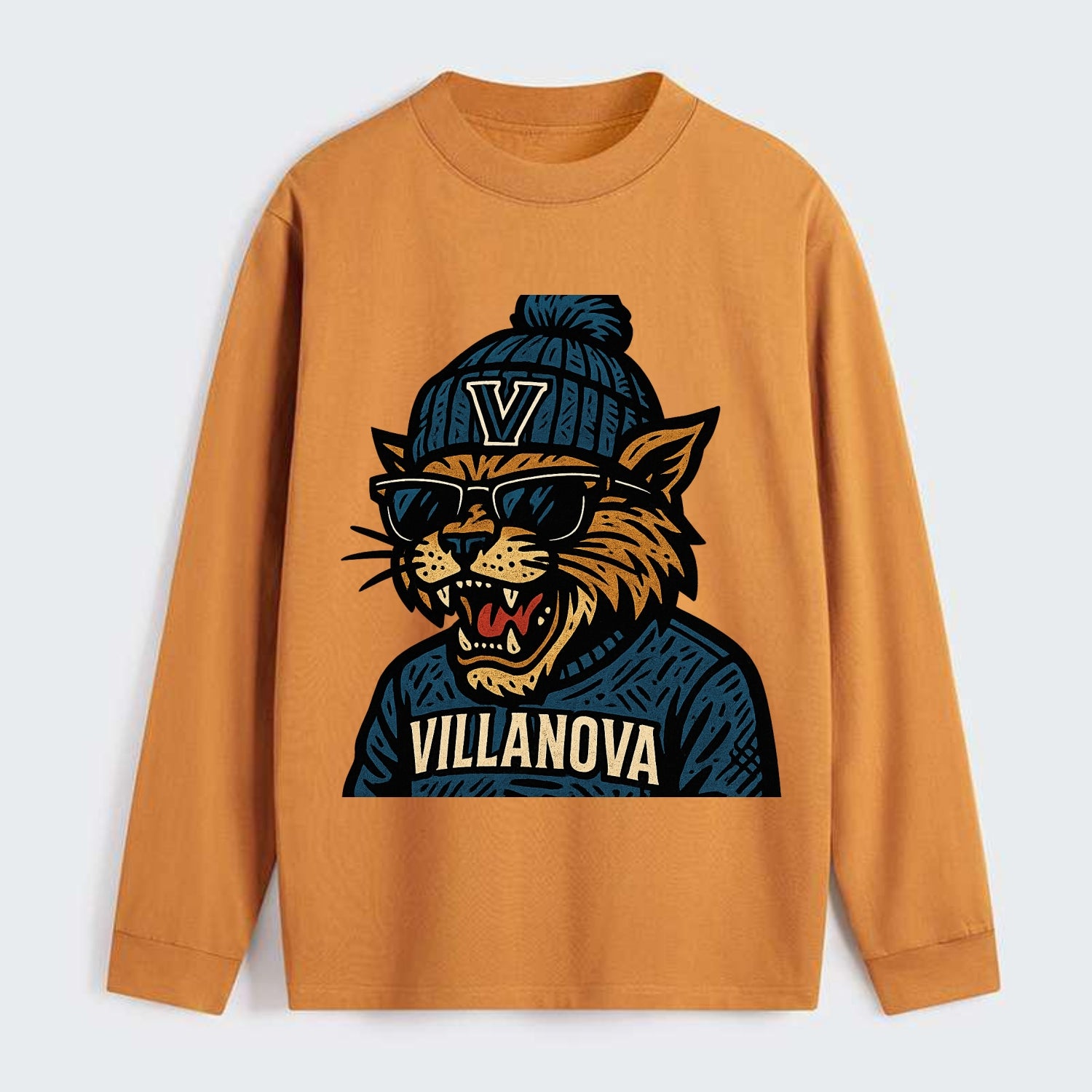 Villanova Wildcat wearing Villanova beanie with V patch - Classic Long Sleeve Shirt - Orange