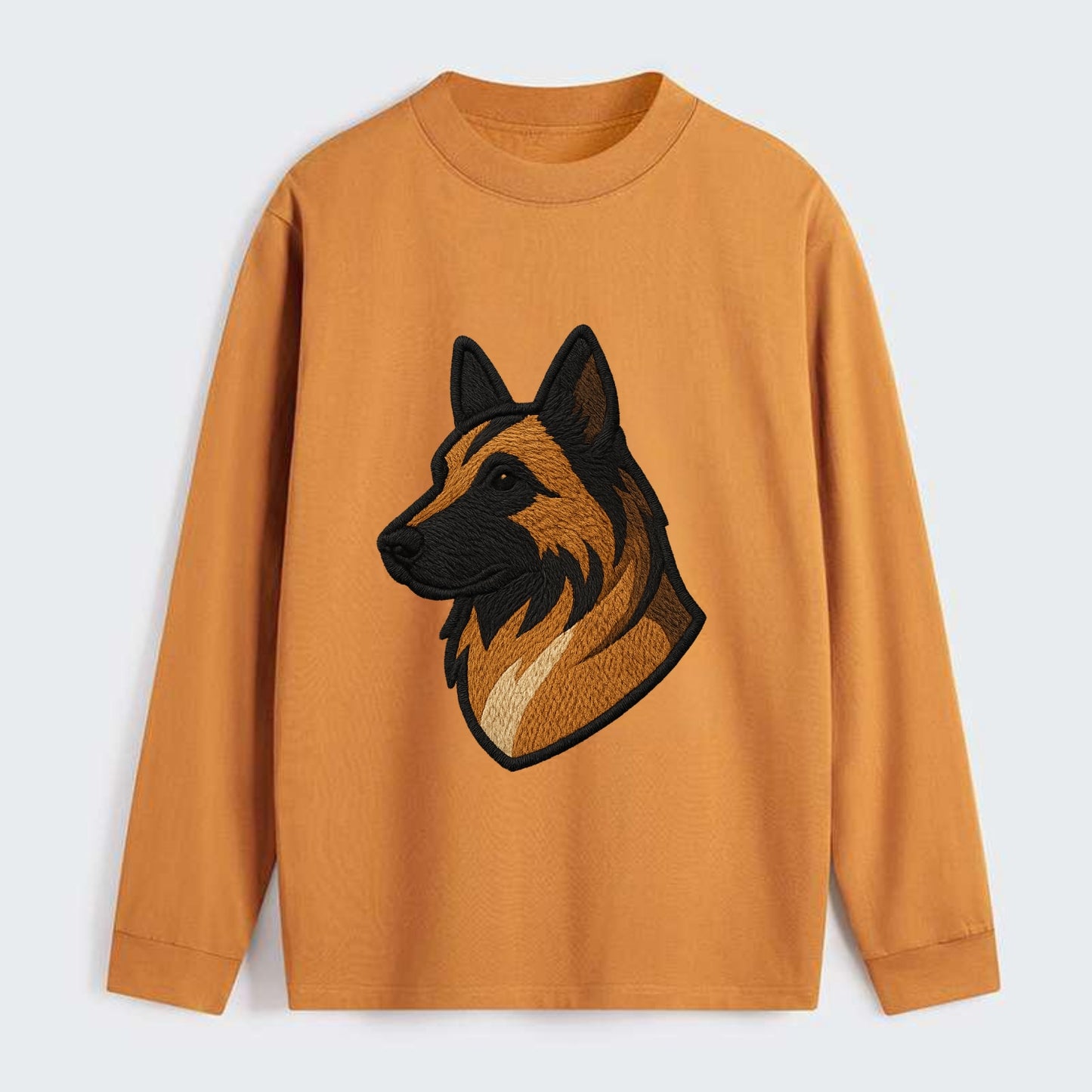 Belgian Tervuren - Fawn with black overlay embroidered design - Classic Long Sleeve Shirt - Orange