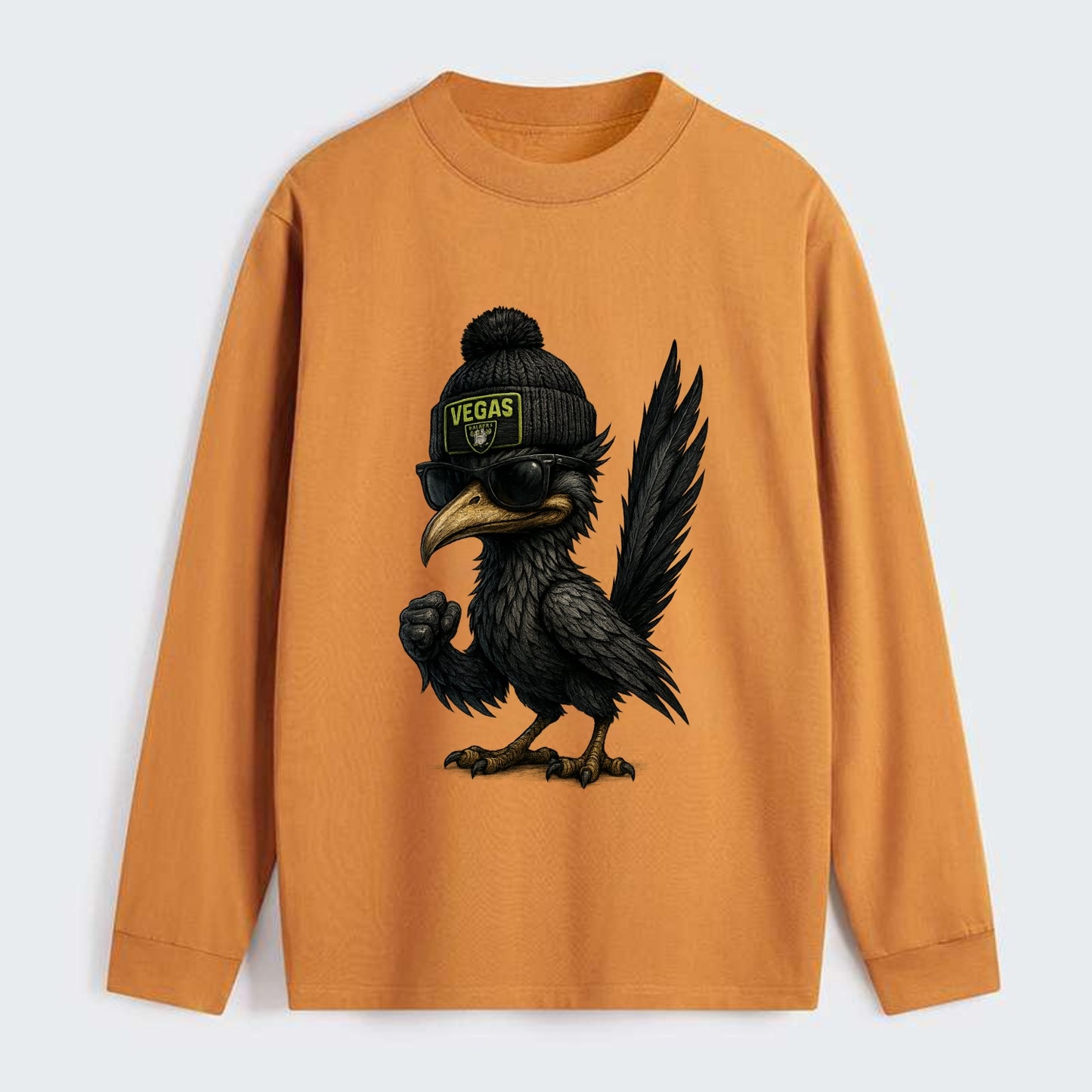 Vegas Roadrunner wearing Raiders beanie with neon patch and wayfarer - Classic Long Sleeve Shirt - Orange
