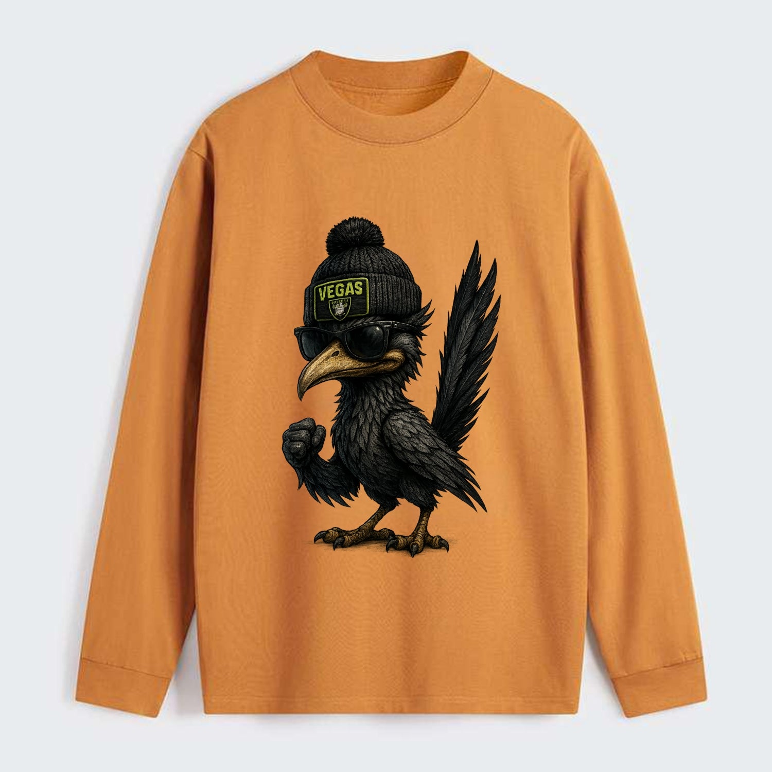 Vegas Roadrunner wearing Raiders beanie with neon patch and wayfarer - Classic Long Sleeve Shirt - Orange