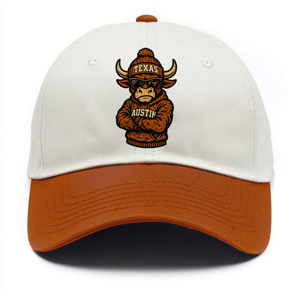 Austin Bevo wearing Texas beanie with longhorn patch - Two Tone Cap - Orange