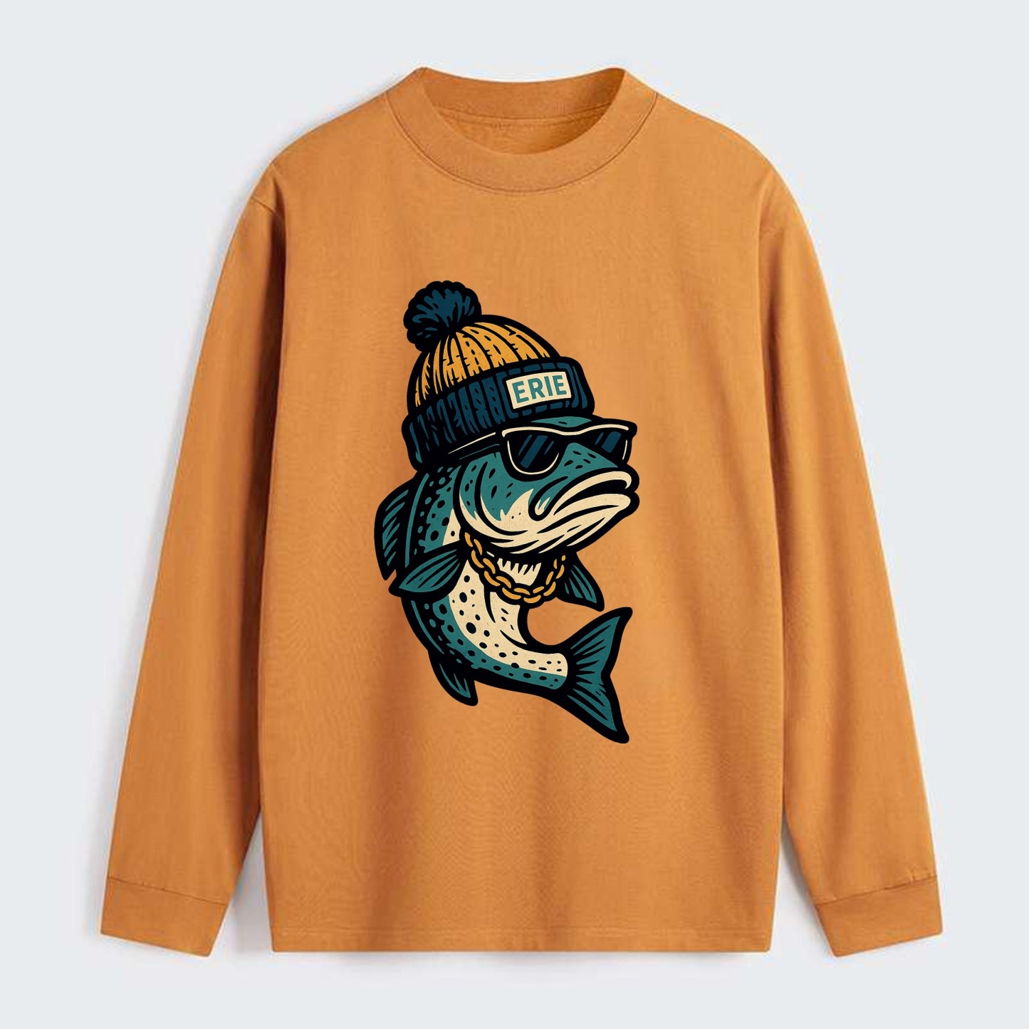 Erie Lake Trout wearing Erie beanie with - Classic Long Sleeve Shirt - Orange