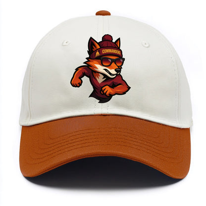 Washington Fox wearing Commanders beanie with Capitol patch and wayfarer sunglasses - Two Tone Cap - Orange