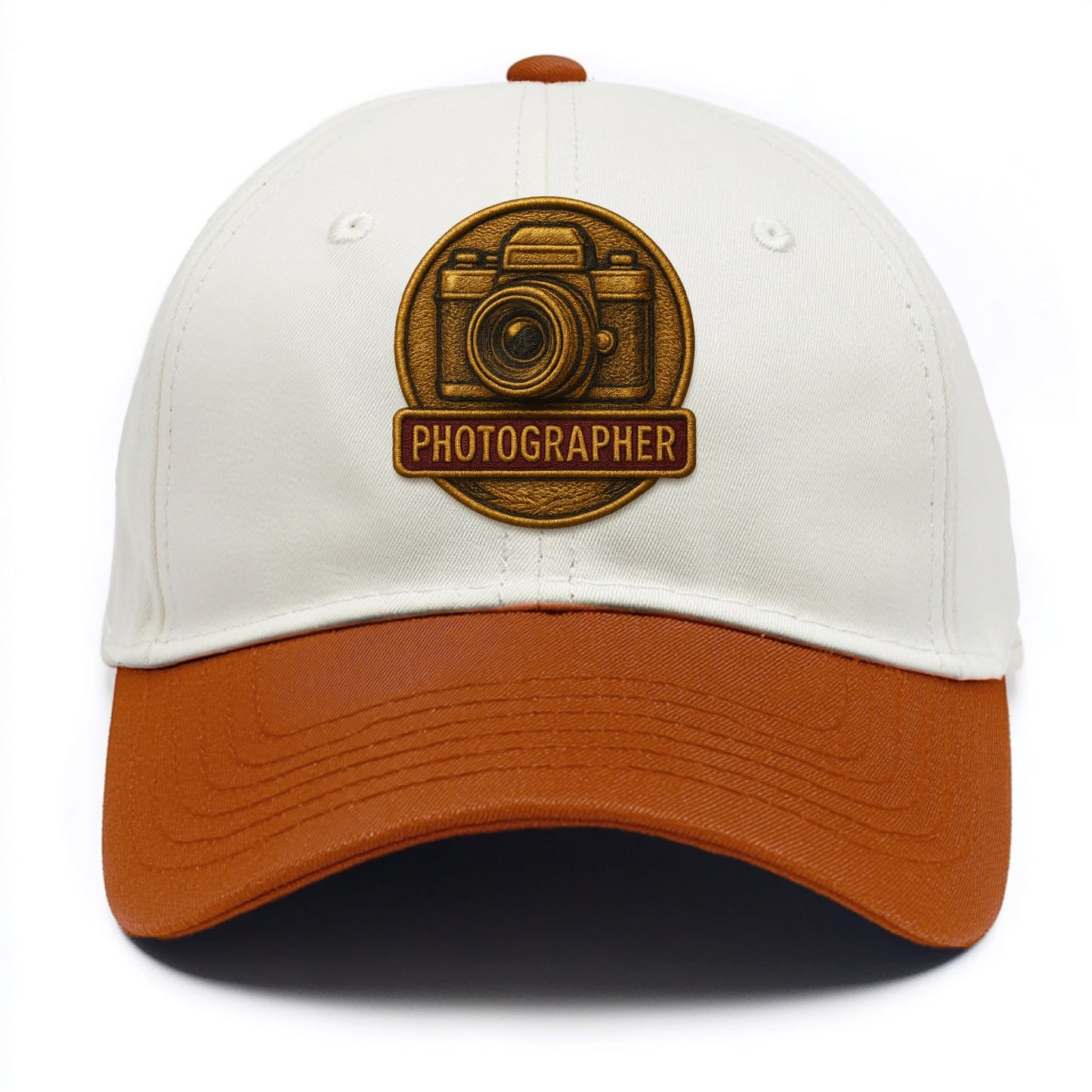 Camera with vintage lens - photographer badge - Two Tone Cap - Orange