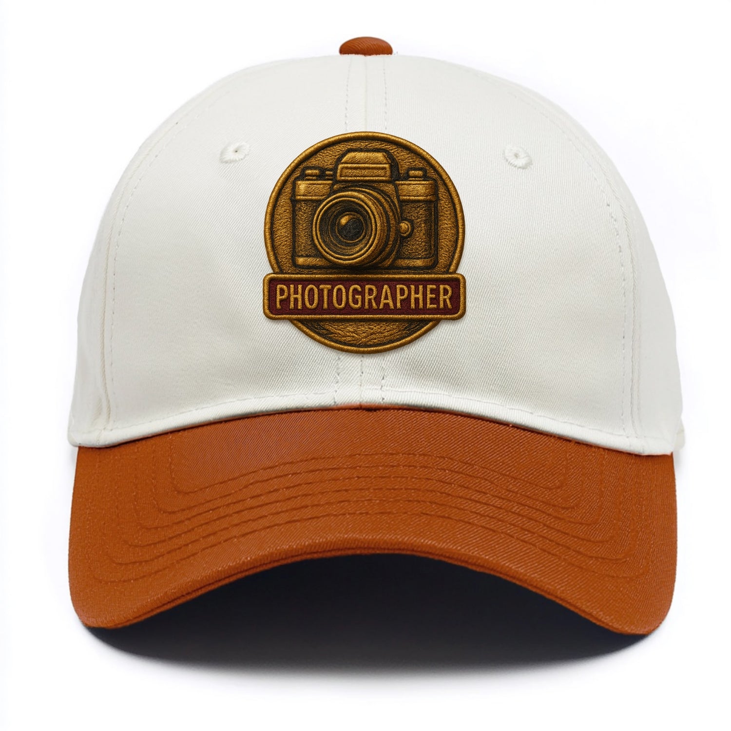 Camera with vintage lens - photographer badge - Two Tone Cap - Orange