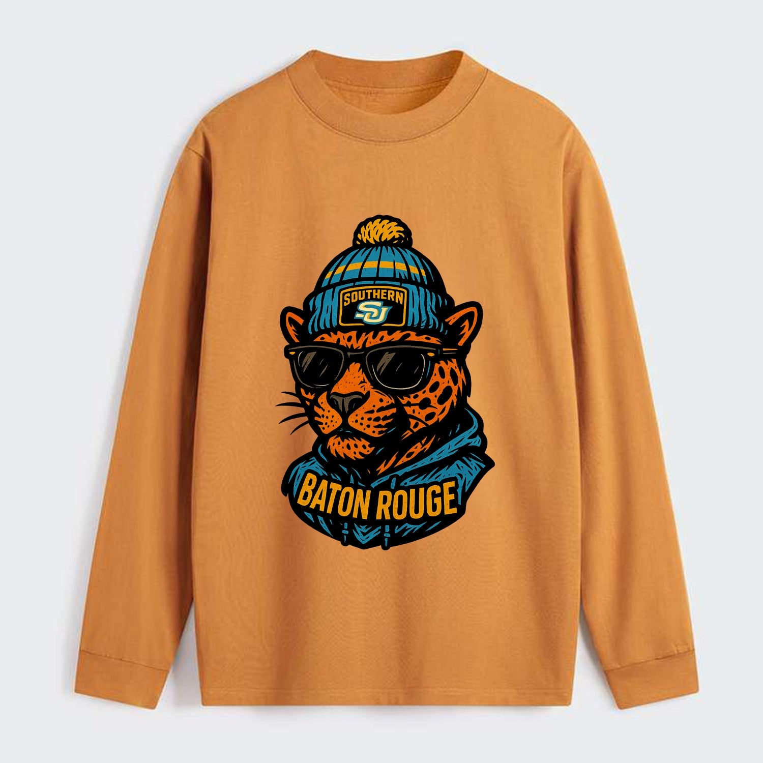 Baton Rouge Jaguar wearing Southern beanie with SU patch - Classic Long Sleeve Shirt - Orange